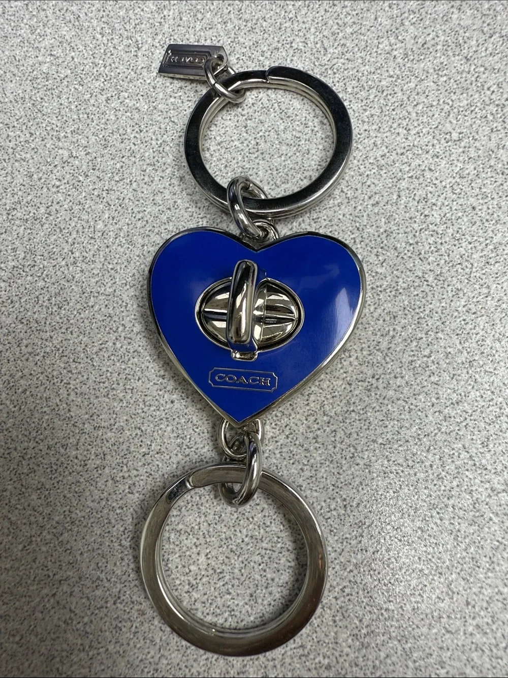 COACH Blue Heart Turnlock Keychain with Silver Hardware